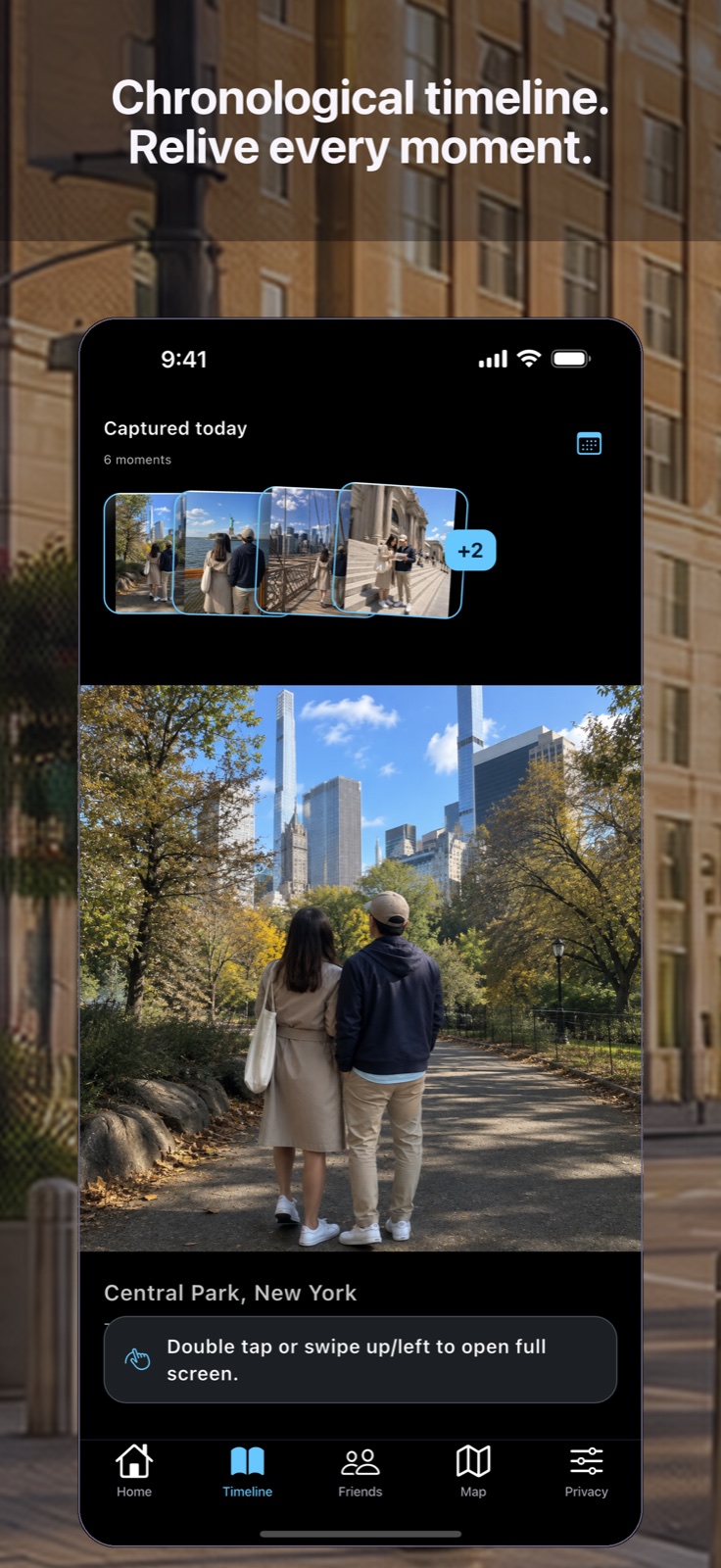 Vignetra Timeline showing a full-height memory